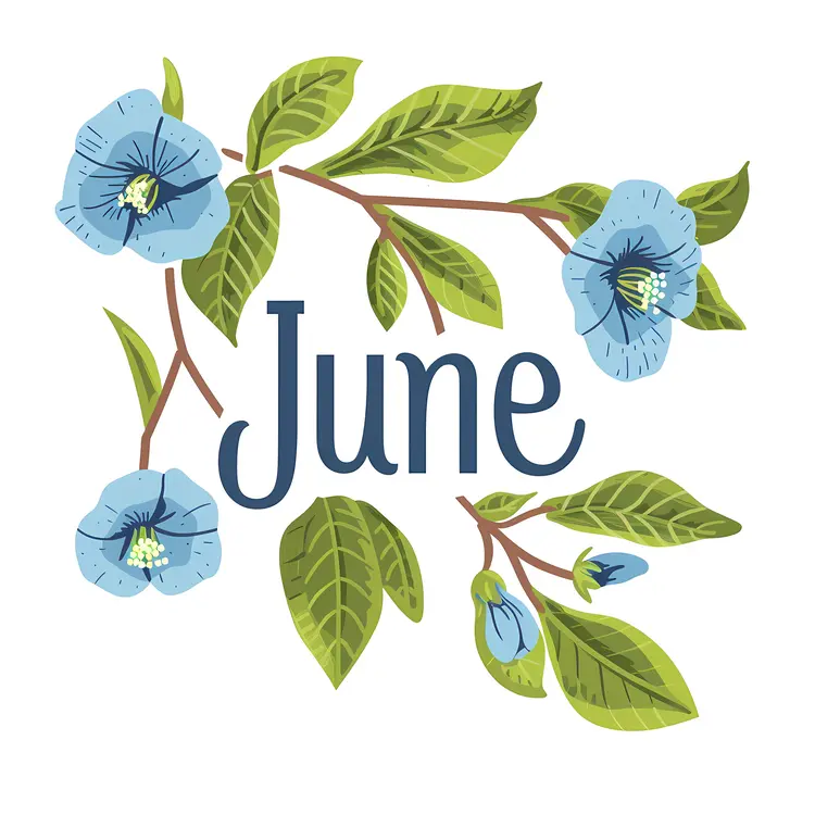 Blue Flowers with June Text