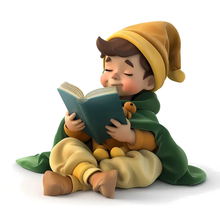 Boy Reading with a Teddy Bear