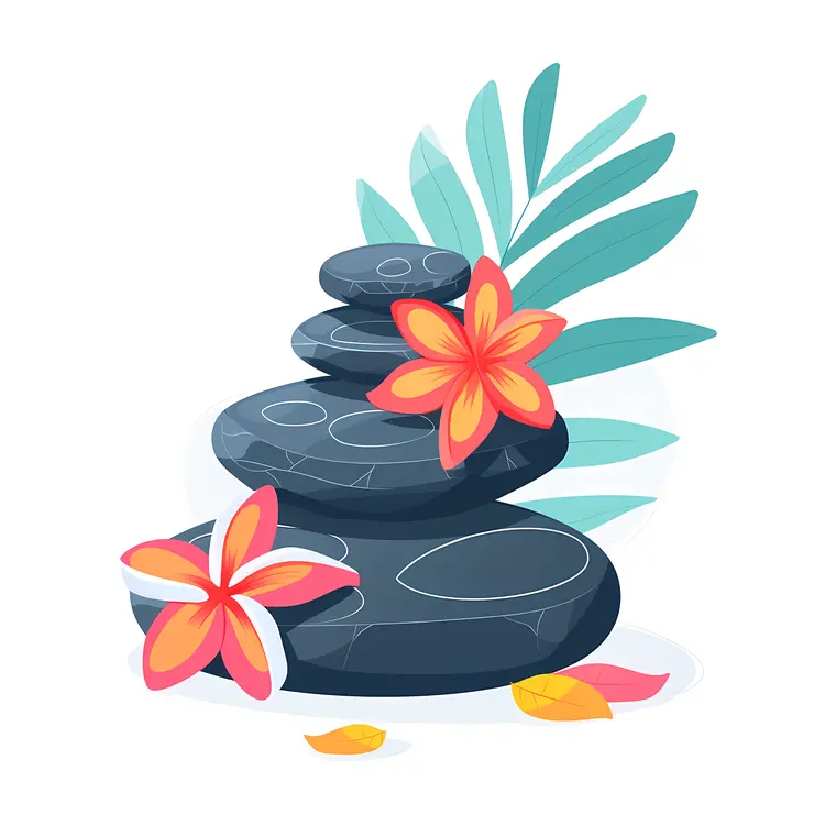 Zen Stacked Stones with Red Flowers