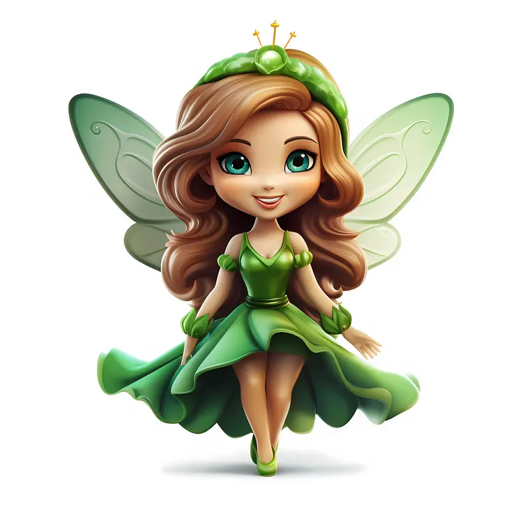 Green Fairy with Wings and Dress