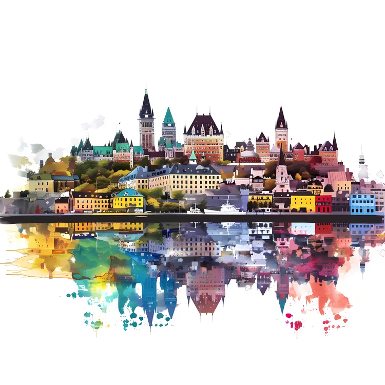 Colorful Cityscape with Reflection