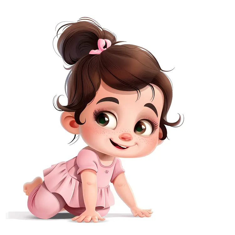 Cute Baby Crawling in Pink Outfit