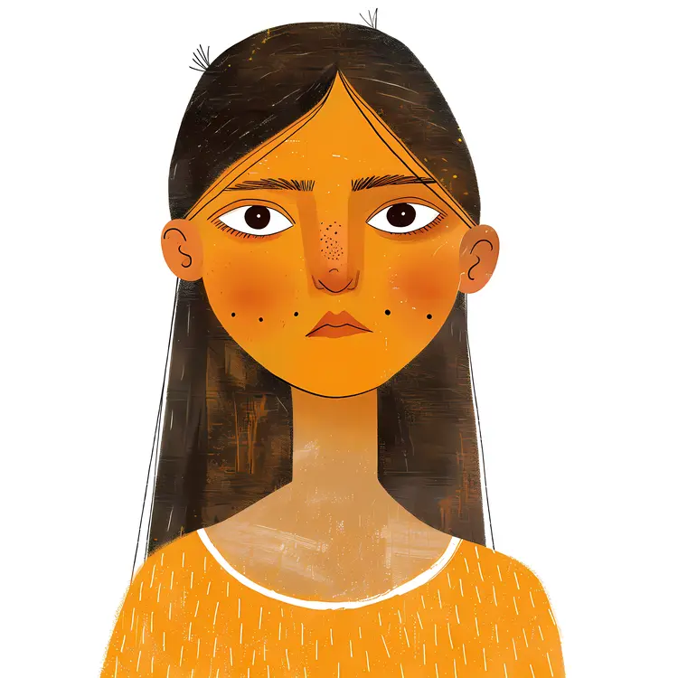 Serious Girl in Orange Shirt Illustration