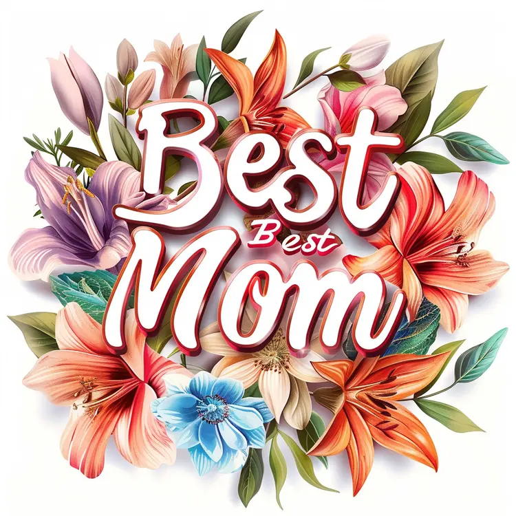 Best Mom Text with Flowers