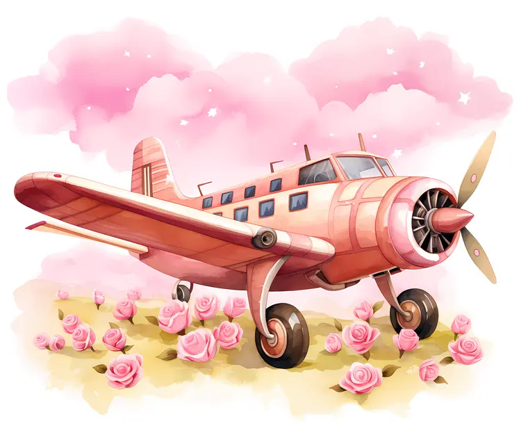 Pink Airplane with Flowers