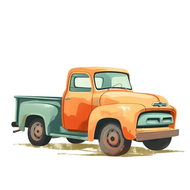 Orange and Green Vintage Pickup Truck