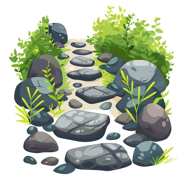 Colorful Stones Path with Greenery