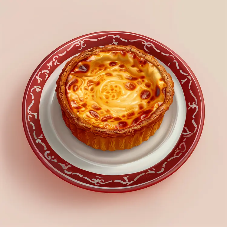 Single Egg Tart on Red and White Plate