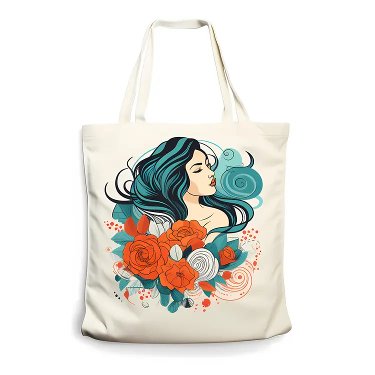 Floral Hair Tote Bag with Artistic Design