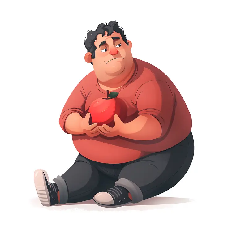 Cartoon Character Sitting with Apple