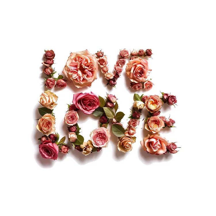 Love Text with Floral Design