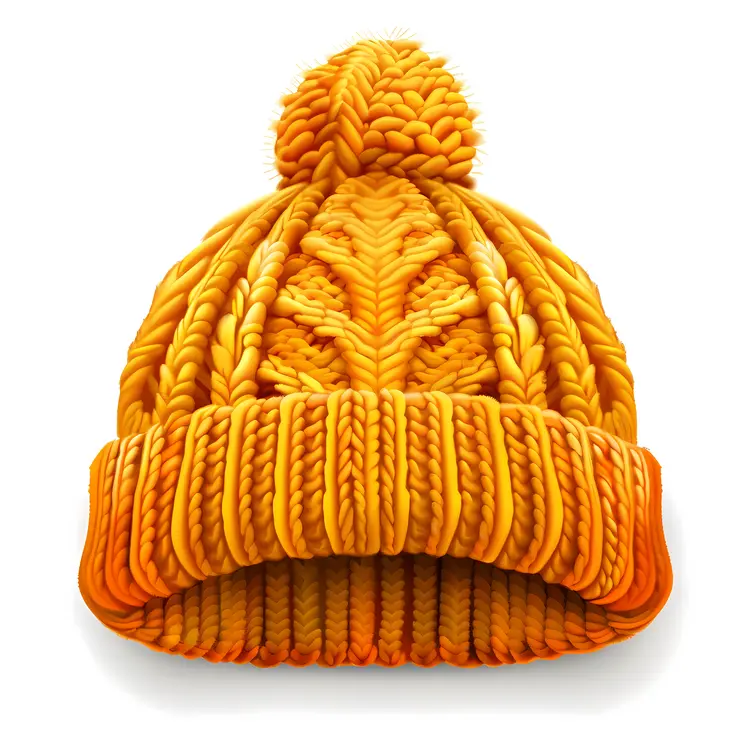 Orange Knitted Hat with Pom-pom