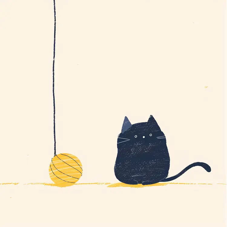 Sitting Cat with Yarn Ball