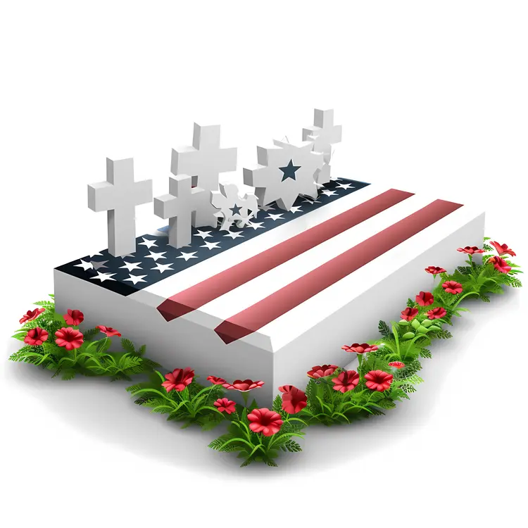 Memorial with American Flag and Crosses
