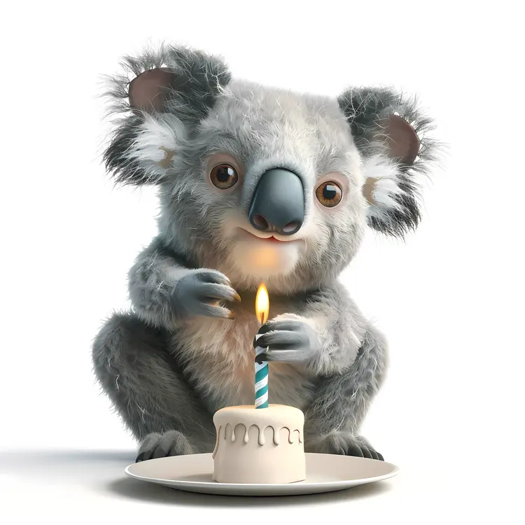 Cute Koala Celebrating Birthday with Cake