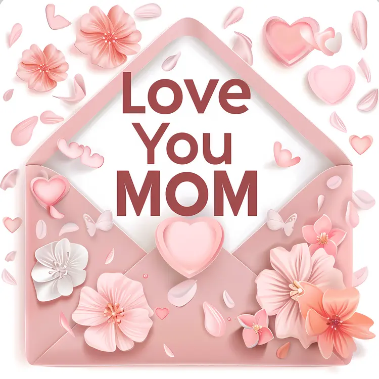 Love You Mom Card with Pink Floral Design
