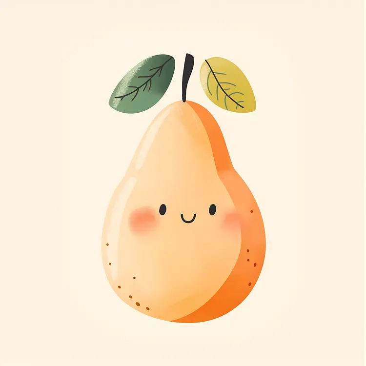 Cute Smiling Pear with Leaf