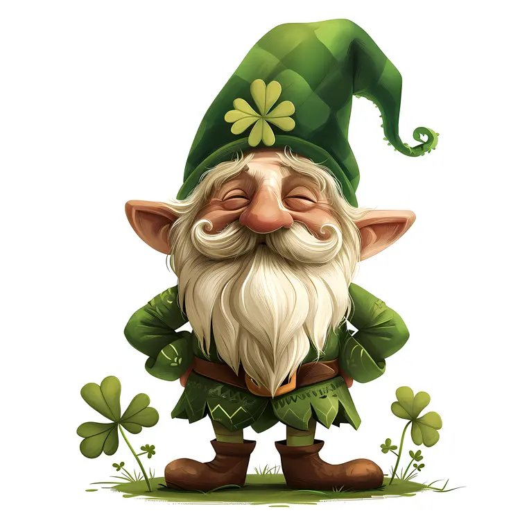 Happy Green Gnome with Shamrock