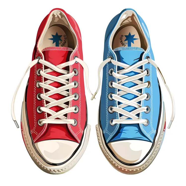 Red and Blue Sneakers with White Laces