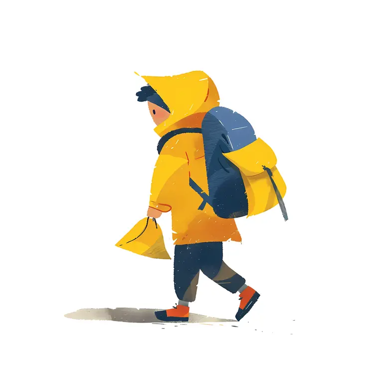 Child in Yellow Jacket with Backpack