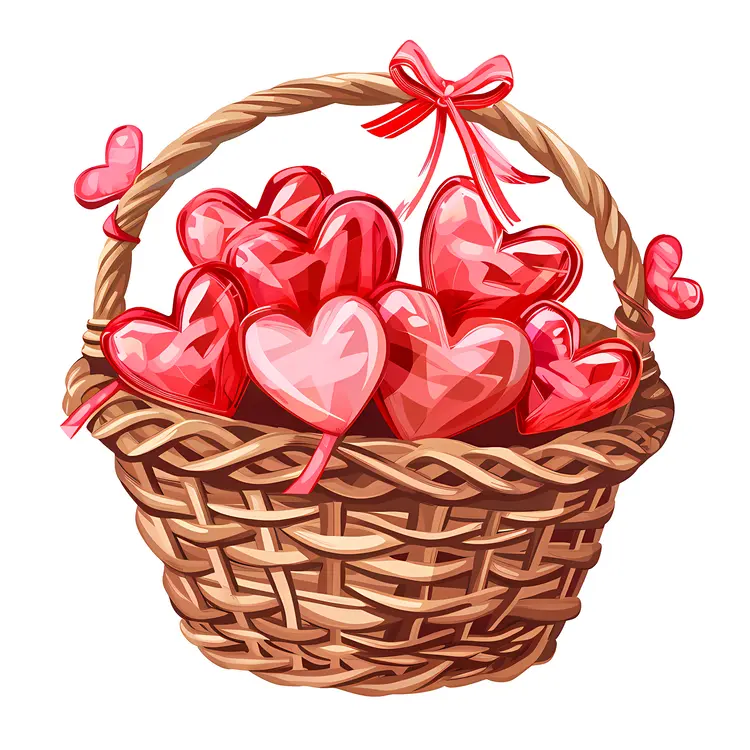 Heart Basket with Red Ribbon for Valentine's Day