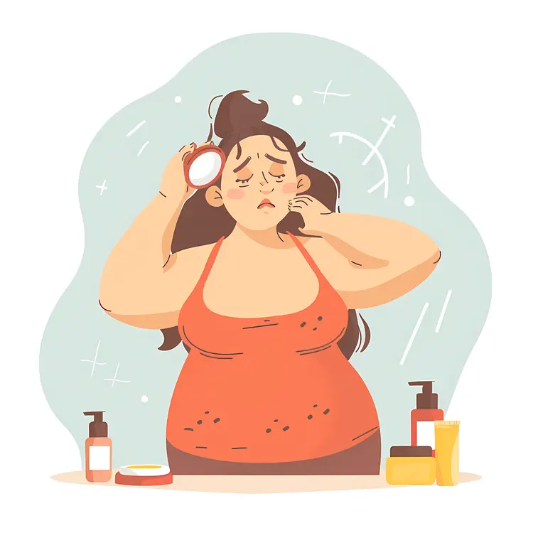 Woman with Skin Issues and Skincare Products
