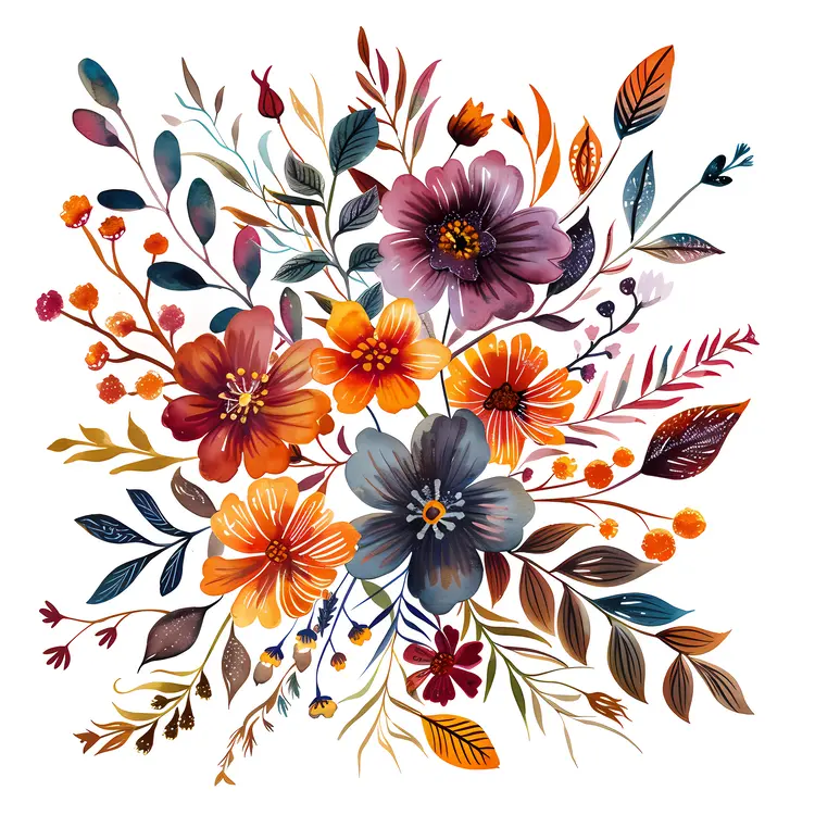 Artistic Floral Design with Orange and Purple Flowers