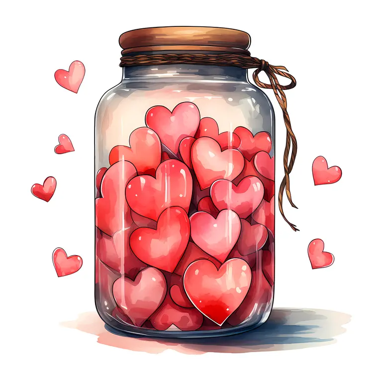 Jar Filled with Pink and Red Hearts
