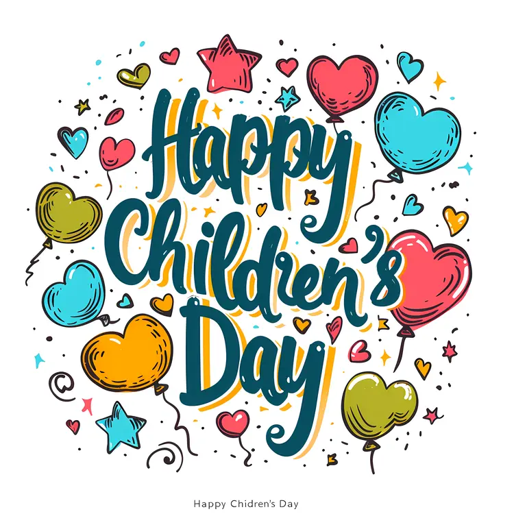 Happy Children's Day with Colorful Hearts and Balloons