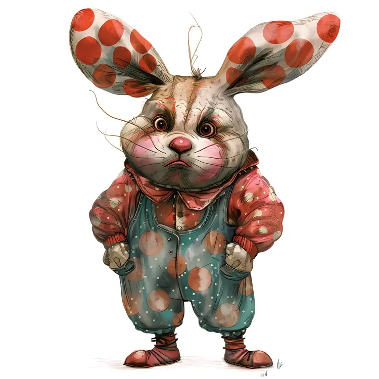 Cute Rabbit in Polka Dot Clothing