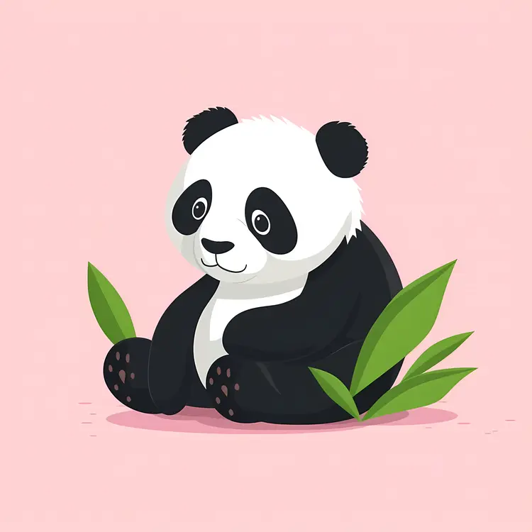 Cute Panda Sitting with Green Leaves