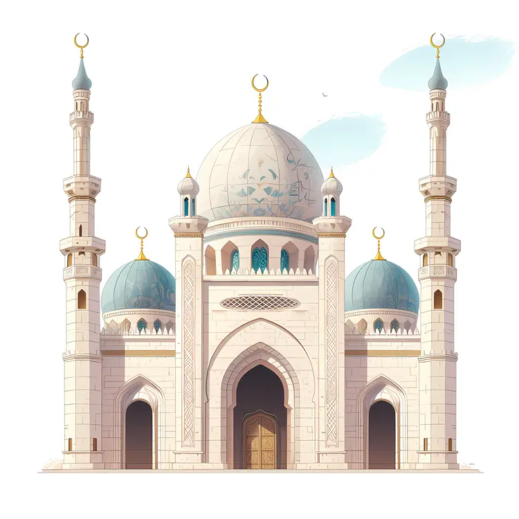 Beautiful White Mosque with Minarets
