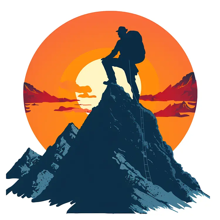 Mountain Climber at Sunset