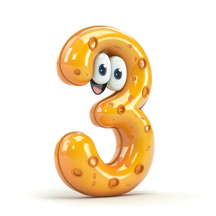 Cute Orange Number 3 Cartoon Character