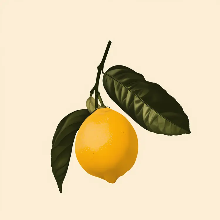 Yellow Lemon with Dark Green Leaves