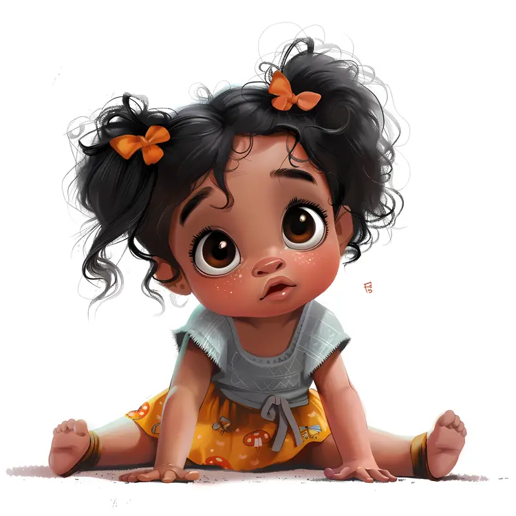 Adorable Baby Girl with Curly Hair and Hair Bows