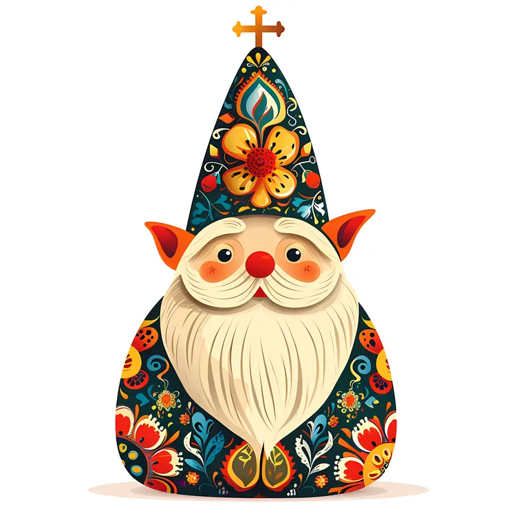 Colorful Gnome with Floral Patterns