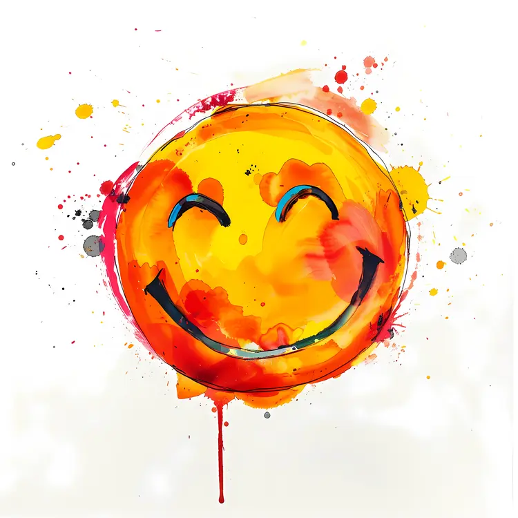 Watercolor Smiley Face with Colorful Splashes