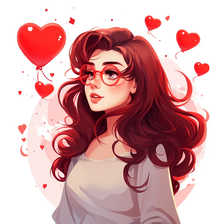 Girl with Glasses and Heart Balloons