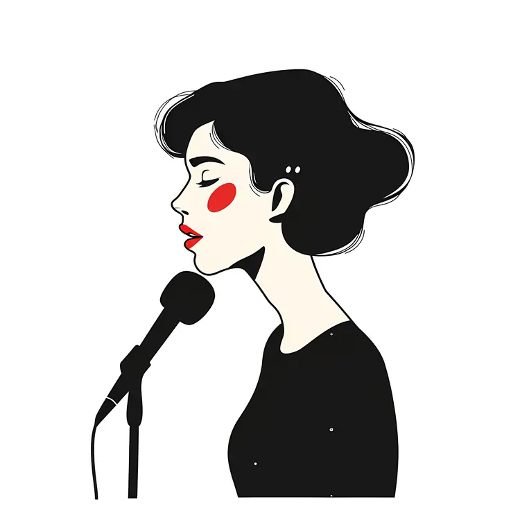 Stylized Singing Woman with Microphone