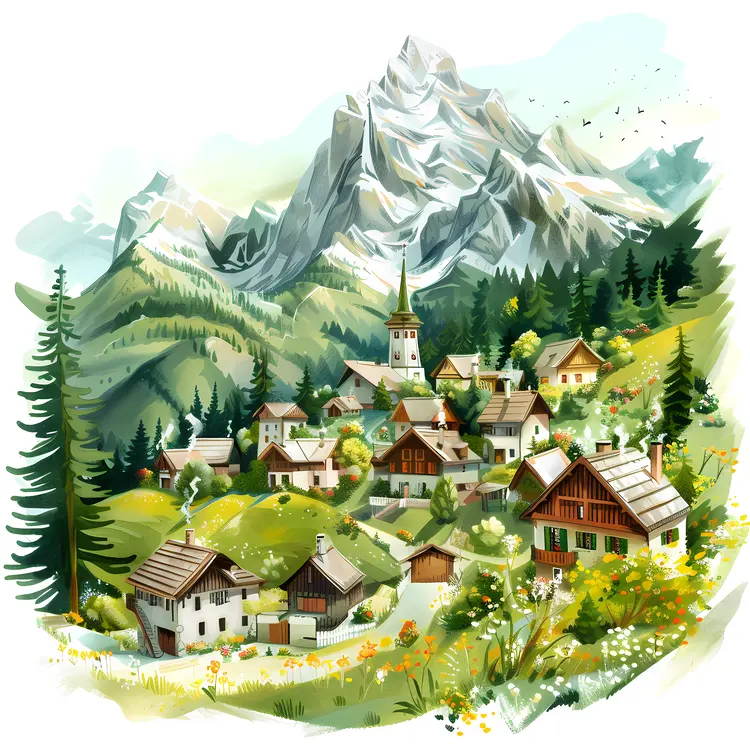 Cute Doodle Village with Colorful Houses