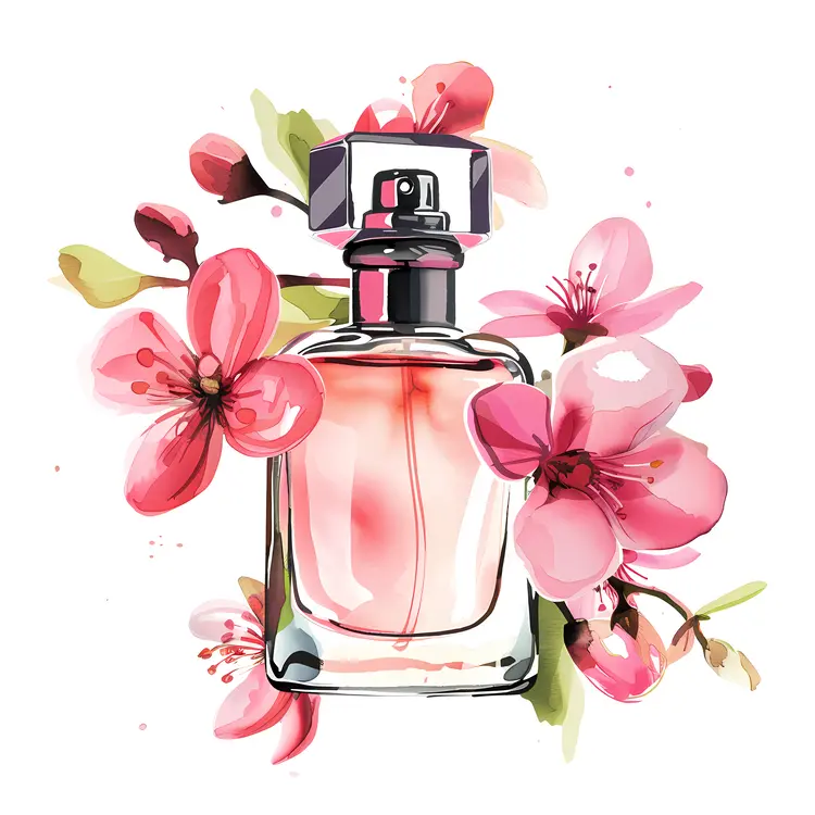 Single Perfume Bottle with Pink Flowers