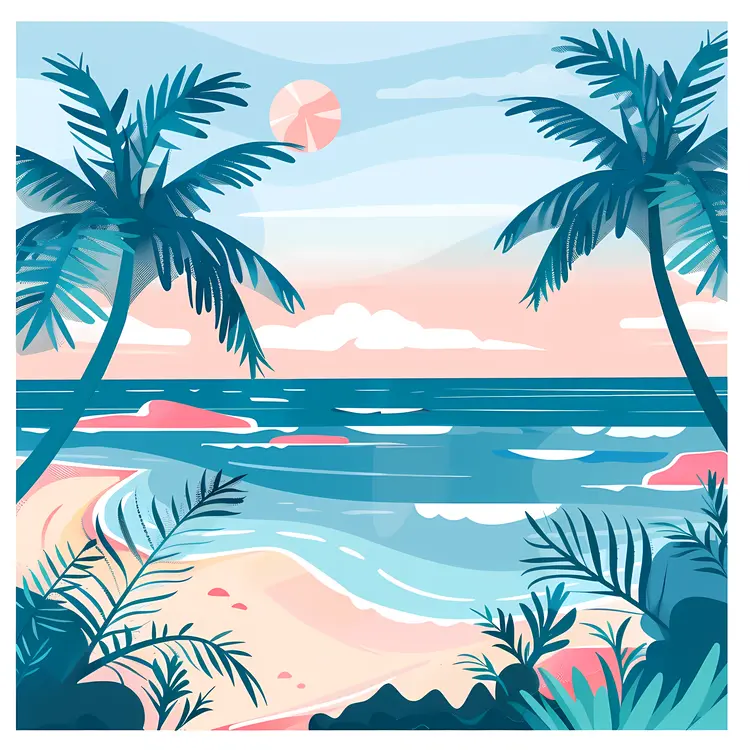 Beautiful Beach with Palm Trees