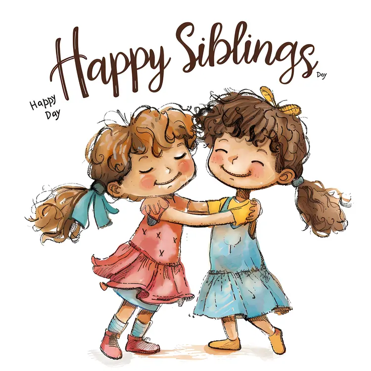 Happy Siblings Day with Hugging Children Illustration
