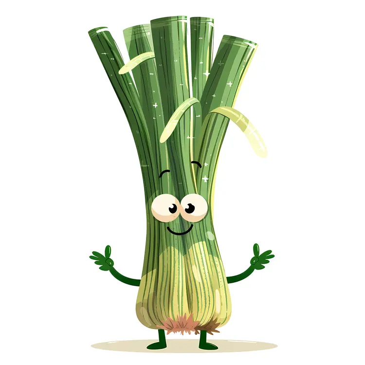 Cute Green Onion Cartoon Character