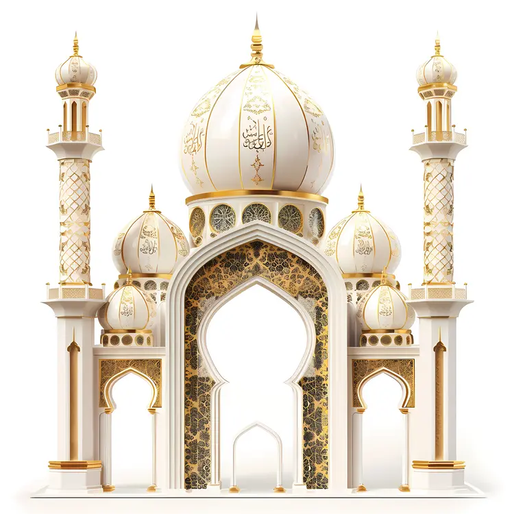 White and Gold Mosque with Domes and Minarets