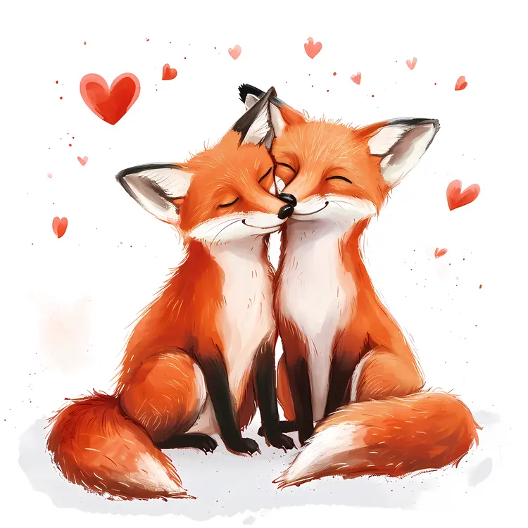 Cute Foxes in Love with Hearts
