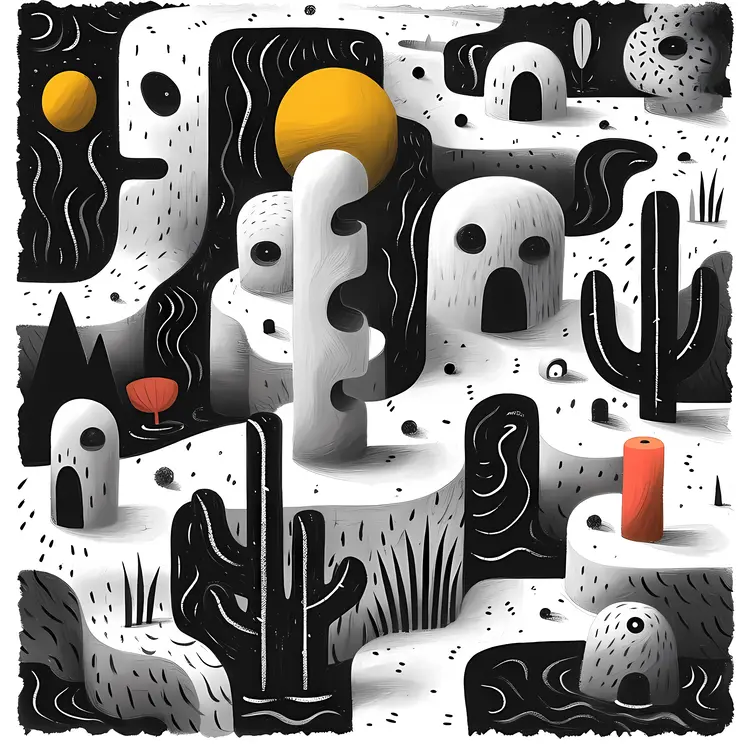 Imaginative Desert Scene with Cacti