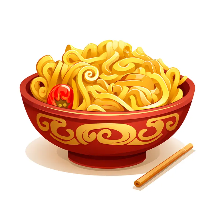 Decorative Red Bowl of Noodles with Chopsticks