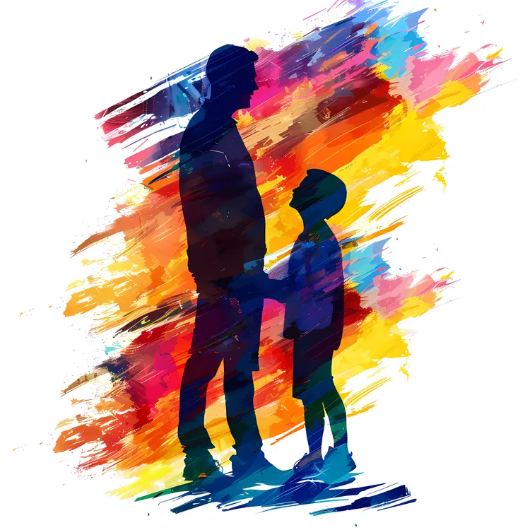 Father and Child Silhouette with Colorful Background
